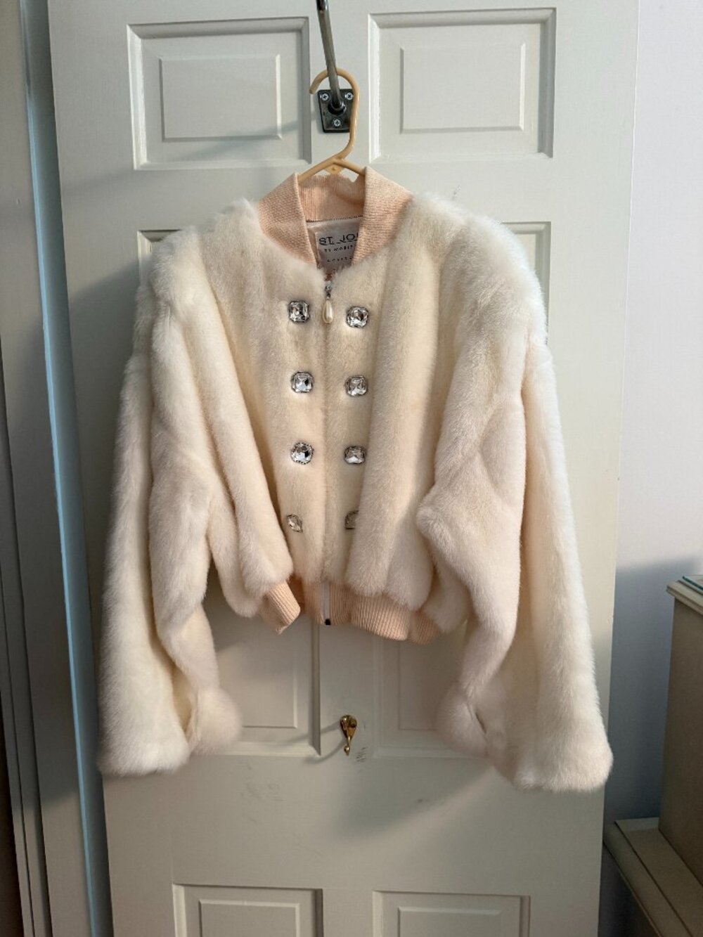 St. John/ Marie Gray Collection Faux Fur Jeweled Jacket Made in France LIKE NEW!